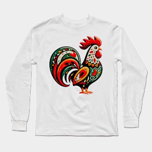 Colorful Galo de Barcelos Folk Art Rooster Portuguese Pride Long Sleeve T-Shirt